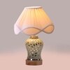 Devansh Off-White Vintage  Cotton Pleated Shade Lamp With Wood & Mosaic Glass Base For Decoration/Office/Home/Gifting/Study For Decoration/Office/Home/Gifting/Study