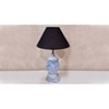 Otus Handmade & Handpainted Wooden White Blue Rings table lamp with Cotton Black Shade