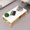 Hexa Engineered Wood Modern Coffee Table With Golden Metal Legs In Giant Wood And Frosty White