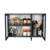 Aluminium Black Profile 3 Fluted Glass Handless Shutters Wall Cabinet In Slate Grey Finish