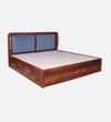 Lotus Solid Wood King  Size Upholstered Bed With Box Storage (Honey Oak Finish)