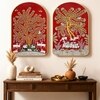 Traditional Tree of Life Wall Art Painting Set of 2 Gold Arch Frame 16 x 24 Inch