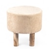 Morgan Solid Wood Pouf Stool in Ivory Sparkle Velvet Fabric