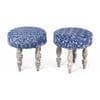 Bestone Sheesham Wood Mid Century Seater Bench Set  2 Stools In Indigo Patchwork Kantha