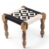 Riaza Sheesham Wood Vintage Set of 2 Stools in Black & White Rope Canning