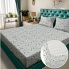 White Abstract 180 TC Fitted 1 King  Bedsheet with 2 Pillow Covers
