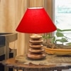 Devansh Red Cotton Table Lamp With Wood  Pebble Lamp  (10X10X15) Inches