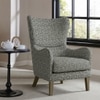 Carolina Printed Canvas Geometry Fabric Wing Chair in Green Colour