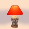 Devansh Conical Orange Cotton Shade Lamp With Wood & Mosaic Glass Base For Decoration/Office/Home/Gifting/Study For Decoration/Office/Home/Gifting/Study -(10X10X14.5) Inches -A