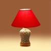 Devansh Conical Red Cotton Shade Lamp With Wood & Mosaic Glass Base For Decoration/Office/Home/Gifting/Study For Decoration/Office/Home/Gifting/Study -(10X10X14.5) Inches -A