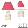BURFORD Small Distress White Finish  Wood Table Lamp With Maroon Cotton Shade