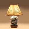 Devansh Off-White Cotton Straight Pleated Shade Lamp With Wood & Mosaic Glass Base For Decoration/Office/Home/Gifting/Study For Decoration/Office/Home/Gifting/Study