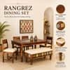 Rangrez Sheesham Wood 6 Seater Dining Set in Provincial Teak Finish with Cushioned Bench