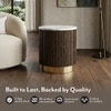 Aurora Round White Marble and Solid Wood Side Table in Java Walnut finish