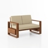 Moreno 2 Seater Solid Wood Sofa in Amber Walnut Finish and Almond Beige Fabric