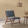 Maureen Lounge Chair in Teak Finish (Colour- Blue Chevron Ikat)