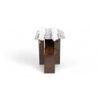 Dayton Sheesham Wood Mid Century Square   Stool in Grey Fabric   Fringes Upholstery