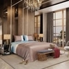 Stoa Paris 300TC UltrSatin King Size Bedsheet with 2 Pillow Covers Satin King Blue Champagne