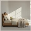 Solara Wave Luxe Queen Size Bed in velvet With Oak wood Frame & Hydraulic Storage