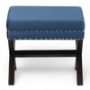 Rosslyn Sheesham Wood Accent Set of 2 Ottoman Pouffees in Navy Blue Velvet, Dark Mahogany Finish