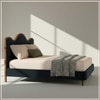 Solara Wave Luxe Queen Size Bed in velvet With Oak wood Frame & Hydraulic Storage