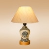 Devansh Conical Off White Cotton Shade Lamp With Wood & Mosaic Glass Base For Decoration/Office/Home/Gifting/Study For Decoration/Office/Home/Gifting/Study -(10X10X14.5) Inches -A