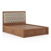 Avon Solid Wood Storage Bed Queen Size in Amber Walnut Finish with Oyster Beige Colour