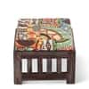 Palladio Sheesham Wood Coffee Table With 4 Stools Set In Mahogany Finish & Multi Colour Israel Print Kantha Fabric Cushions