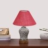 Devansh Conical Pink Jute Shade Lamp With Wood & Mosaic Glass Base For Decoration/Office/Home/Gifting/Study For Decoration/Office/Home/Gifting/Study -(10X10X14.5) Inches -A