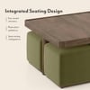 Tetra Square Solid Wood Coffee Table With Seats In Danish Walnut Finish In Olive Colour Fabric