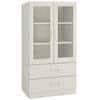 Paloma Large Crockery cum Bookshelf Cabinet with Toughened Glass Shutters and Drawers in Ivory Colour