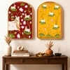 Pichwai Cow and Flowers Wall Art Painting Set of 2 with Gold Frame 16 x 24 Inch