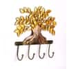 Metal Handpainted Golden Tree Key Holder with 4 Hooks