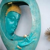 Buddha Face Shower Gold Wine Fiber Glass Indoor Fountain