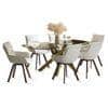 Zaida 6 Seater Dining Table With Set Of 6 Bren Swivel Dining Chairs (Colour- Ivory, Finish- Glass)