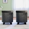 Orl o Solid Wood Accent Round Set of 2 Ottomans in Iron Grey Velvet Upholstery   Storage
