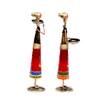 Desert Art Metal Handpainted Rural Lady Showpiece Set of 2 in Red Colour