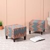 Crest Jacquard Wooden Seating Stool in Blue Color Set of 2