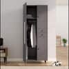 Hexa Red Wooden 2 Door Wardrobe with Drawer and Hanging Space in Slate Grey Colour