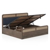 Hanoi Solid Wood Cane King Size Hydraulic Storage Bed In Danish Walnut Finish Fabric Davis Plus