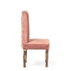 Rosslyn wood Dining Chair in Coral Pink Velvet Upholstery with TEAK FINISH