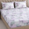 White And Pink Shade  Floral Cotton400 Tc Fitted Double Queen Size Bedsheet With 2 Pillow Covers