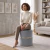 Doe Buck Gracy Velvet Round Ottoman in Grey Colour with Gold Band