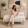 Doe Buck Luxury Boucle Accent Lounge Chair in White Colour with Gold Metal Legs