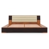Mahe Solid Wood King Size Bed In Dual Tone With Ancient Ivory Leatherette