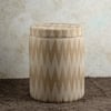 Crest Jacquard Wooden Storage Ottoman Upholstered in Beige Color Set of 2