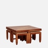 Sheesham Wood Coffee Table Set In Scratch Resistant Honey Oak Finish With Cushioned Stools