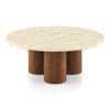 Enzo Nested Round Coffee Table In Travertine Marble And Solid Wood In Amber Walnut Finish