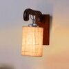 Devansh Solid Wood Electric Wall Light in Brown Colour with Beige Shade Count of 1 Light