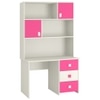 Flora Kids Study Desk cum Bookshelf with Shuttered Cabinets Open Shelves and Drawers in Ivory Barbie Pink Colour